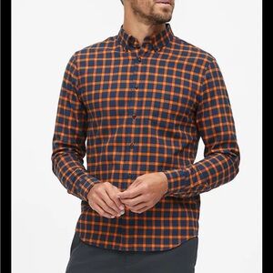 Banana Republic UNTUCKED SLIM-FIT FLANNEL SHIRT orange plaid size large
